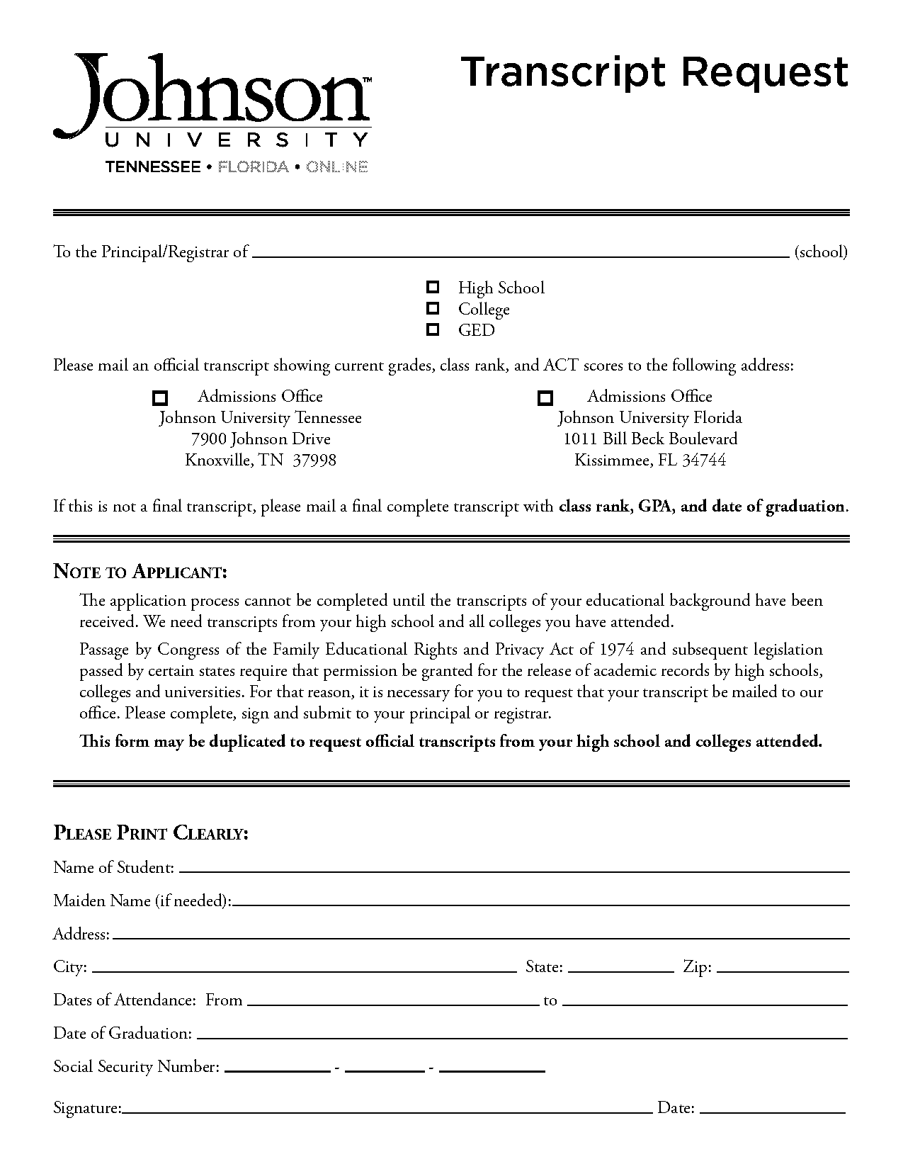 universit of florida transcript request form