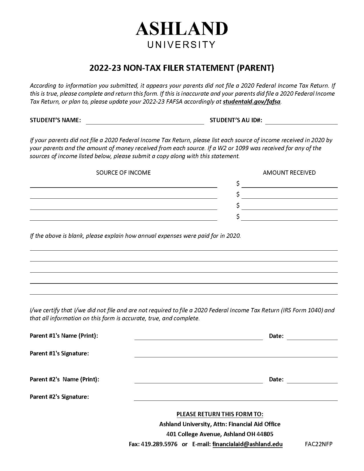 ashland university tax form