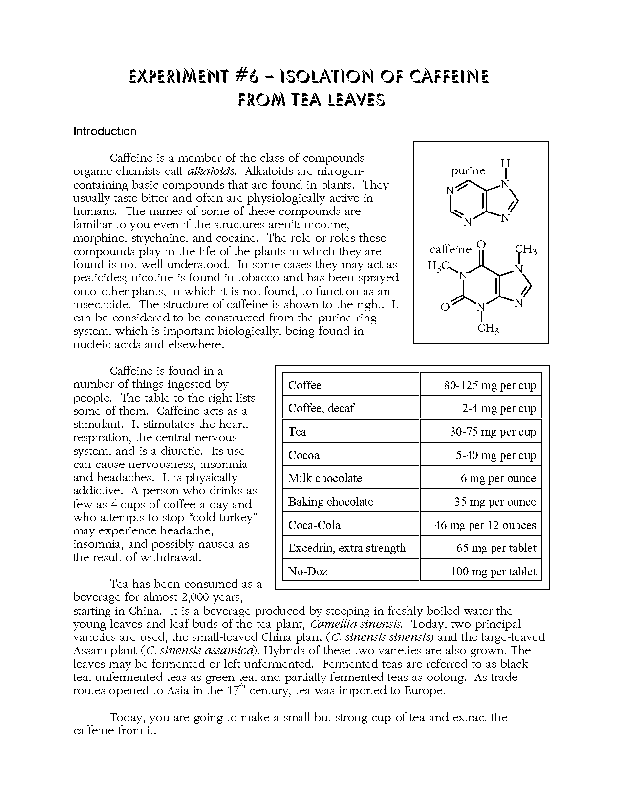 isolation of caffeine from nodoz tablets lab report