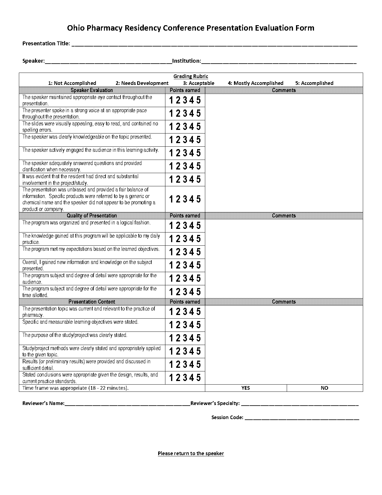 presentation evaluation survey templates