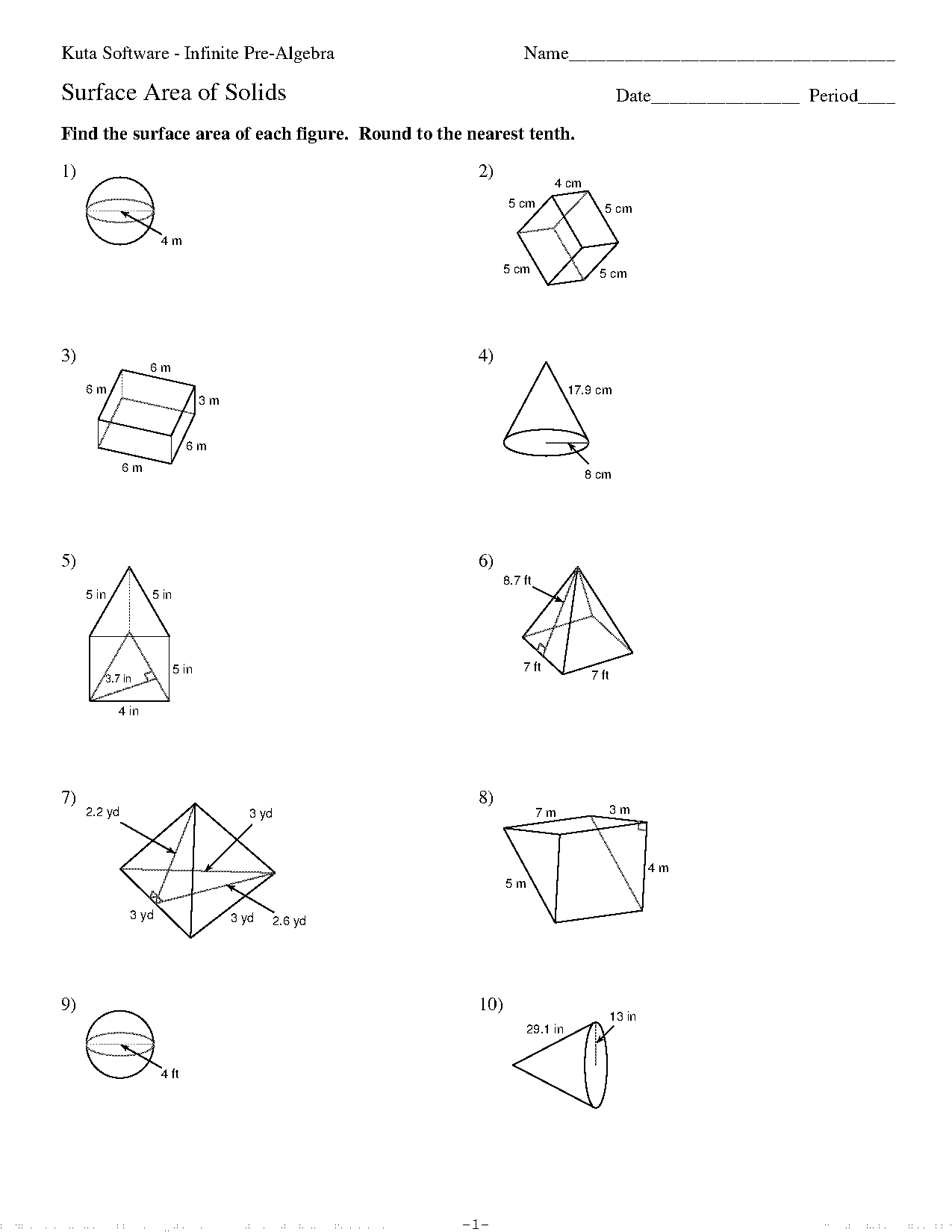 surface area of geometric solids worksheet