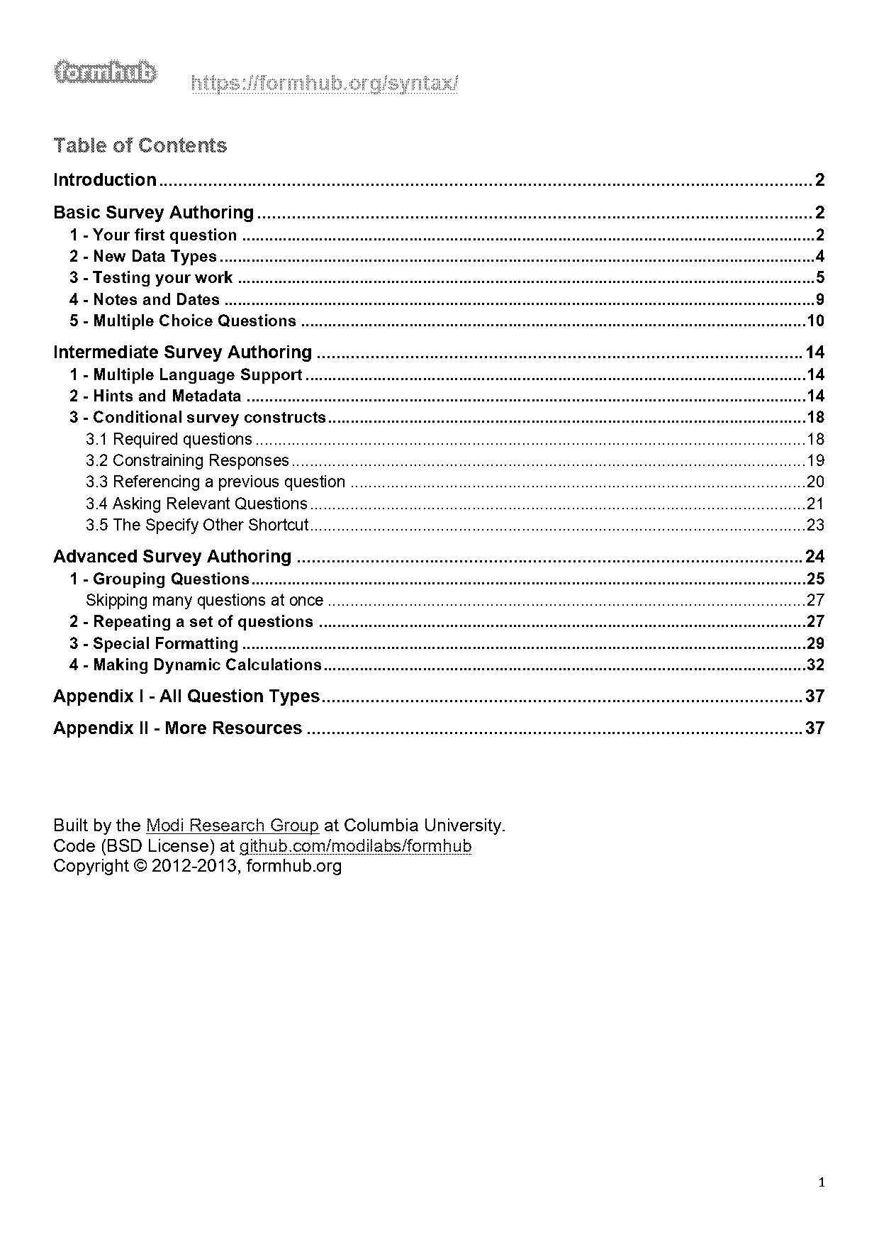 creating table for grouping of questions odk