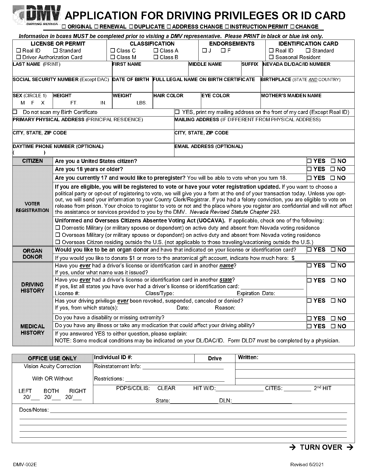 lisense renewal form dmv