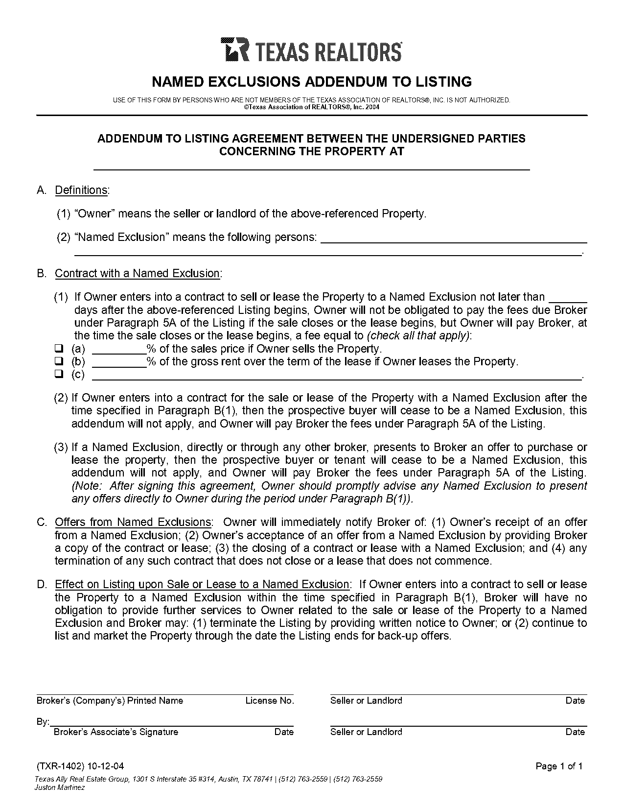 texas listing agreement form