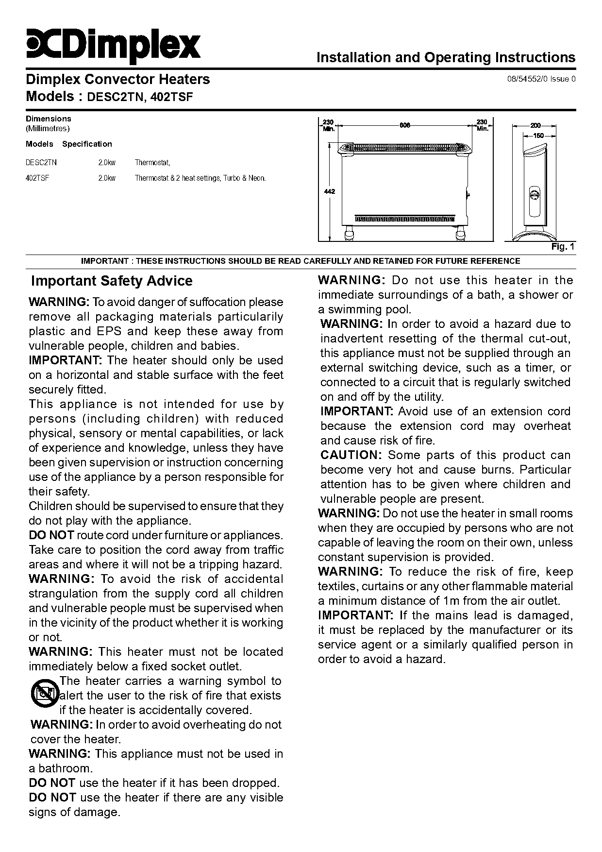 dimplex panel convector heater instructions