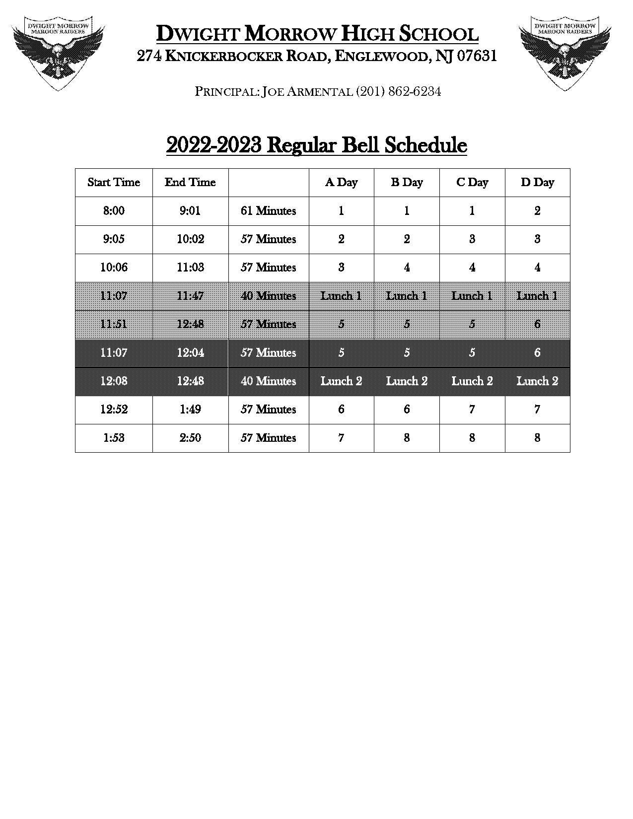 bergenfield high school bell schedule