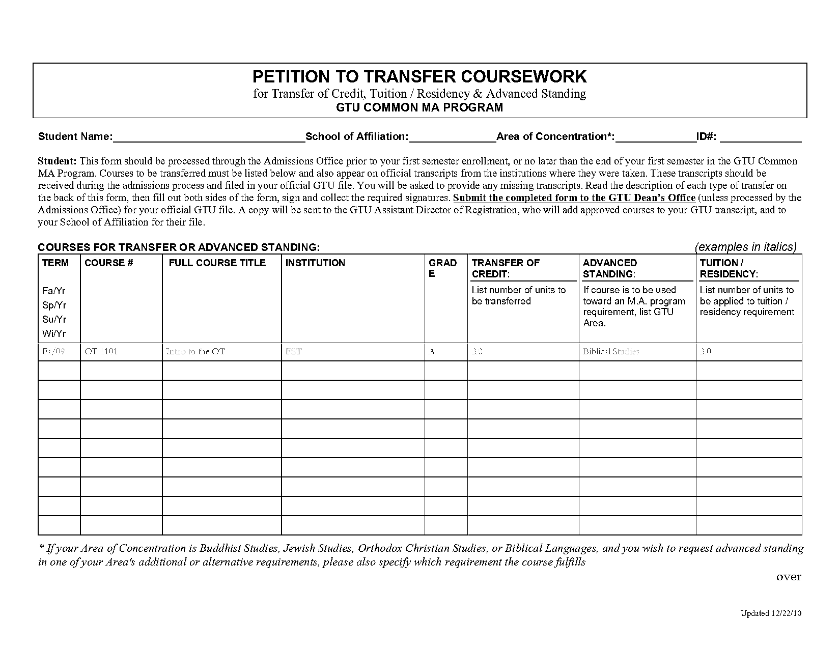 how to fill up gtu transcript form