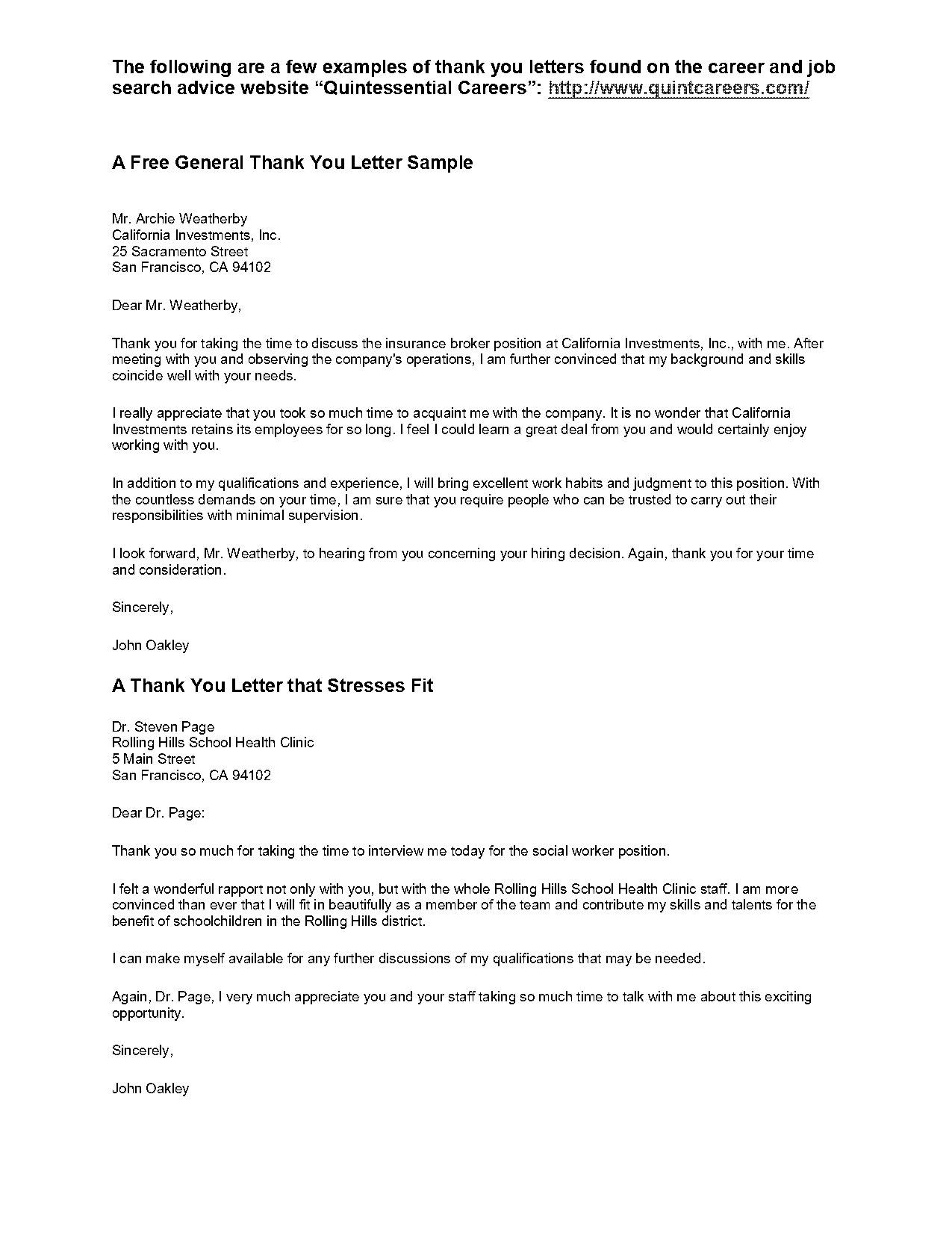 a good thank you letter format