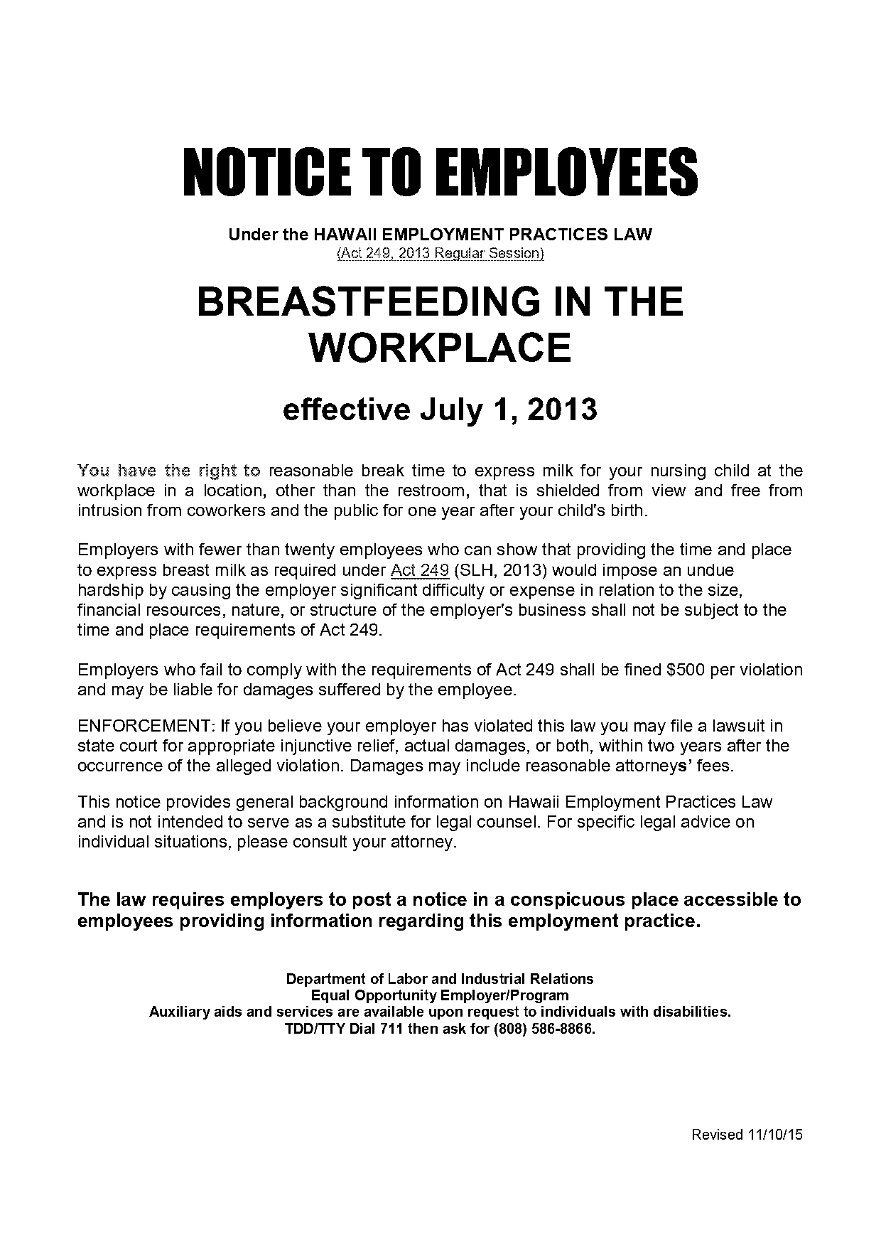 expressing breastmilk at work employer notice