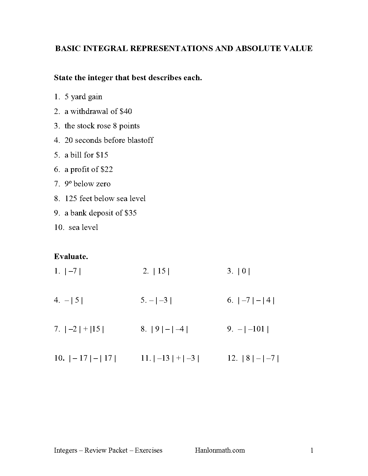 free printable worksheets adding and subtracting integers