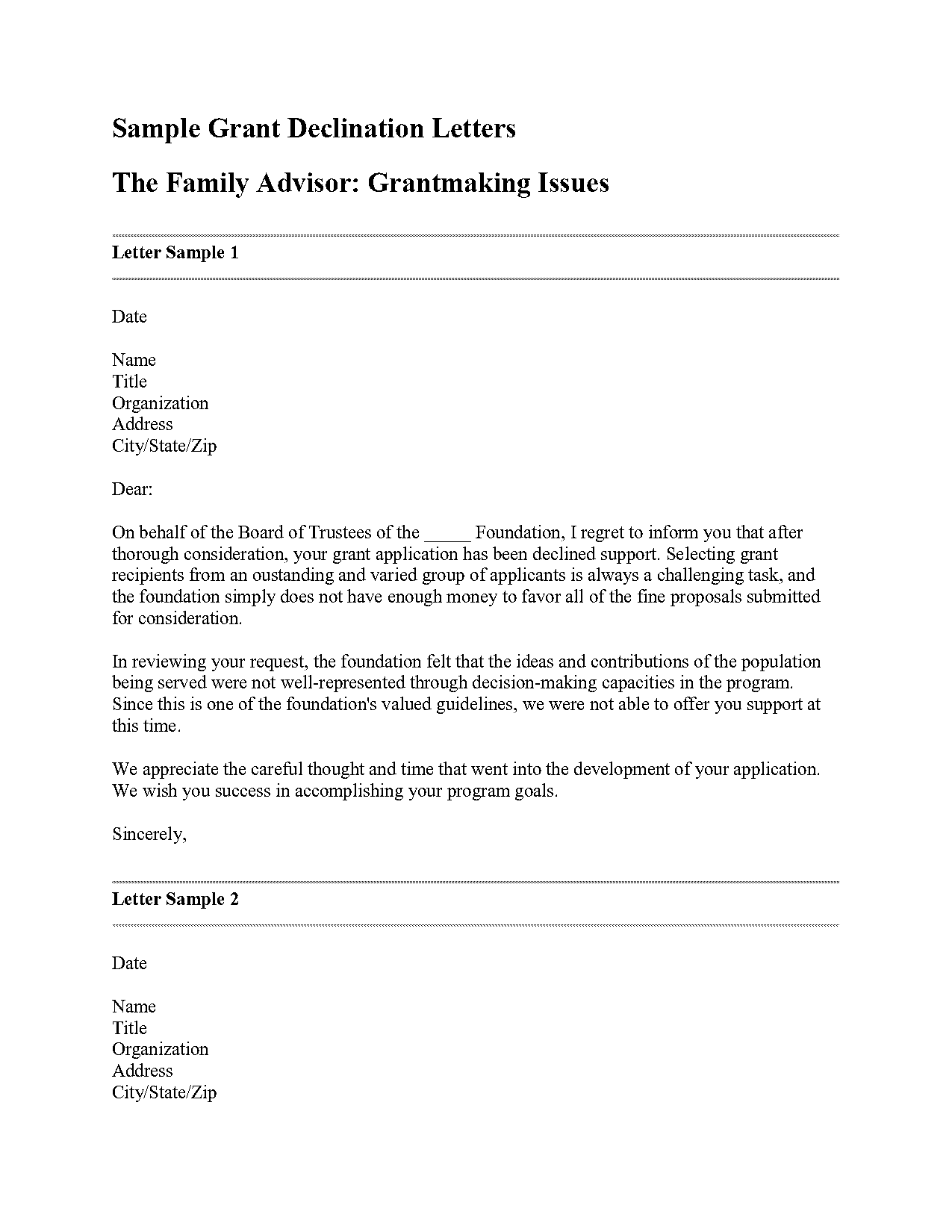 cover letter sample grant