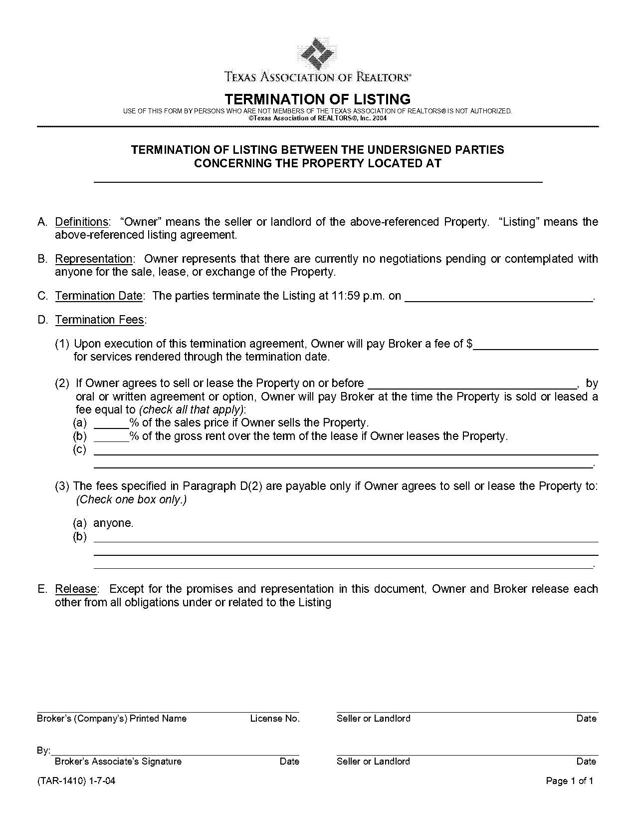 texas listing agreement form