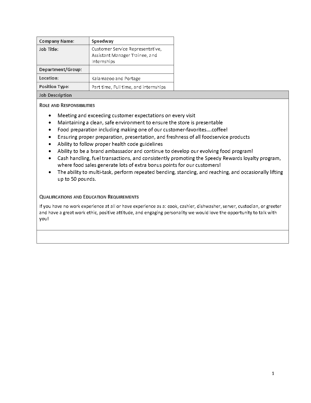 gas station attendant resume description