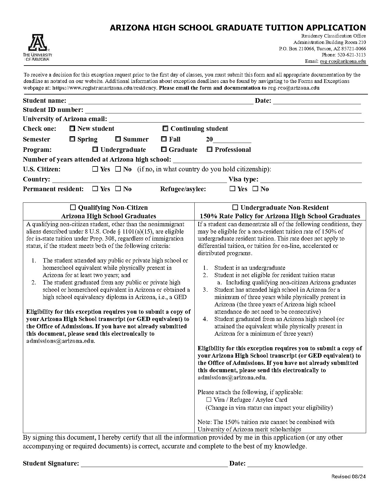 university of arizona graduate application