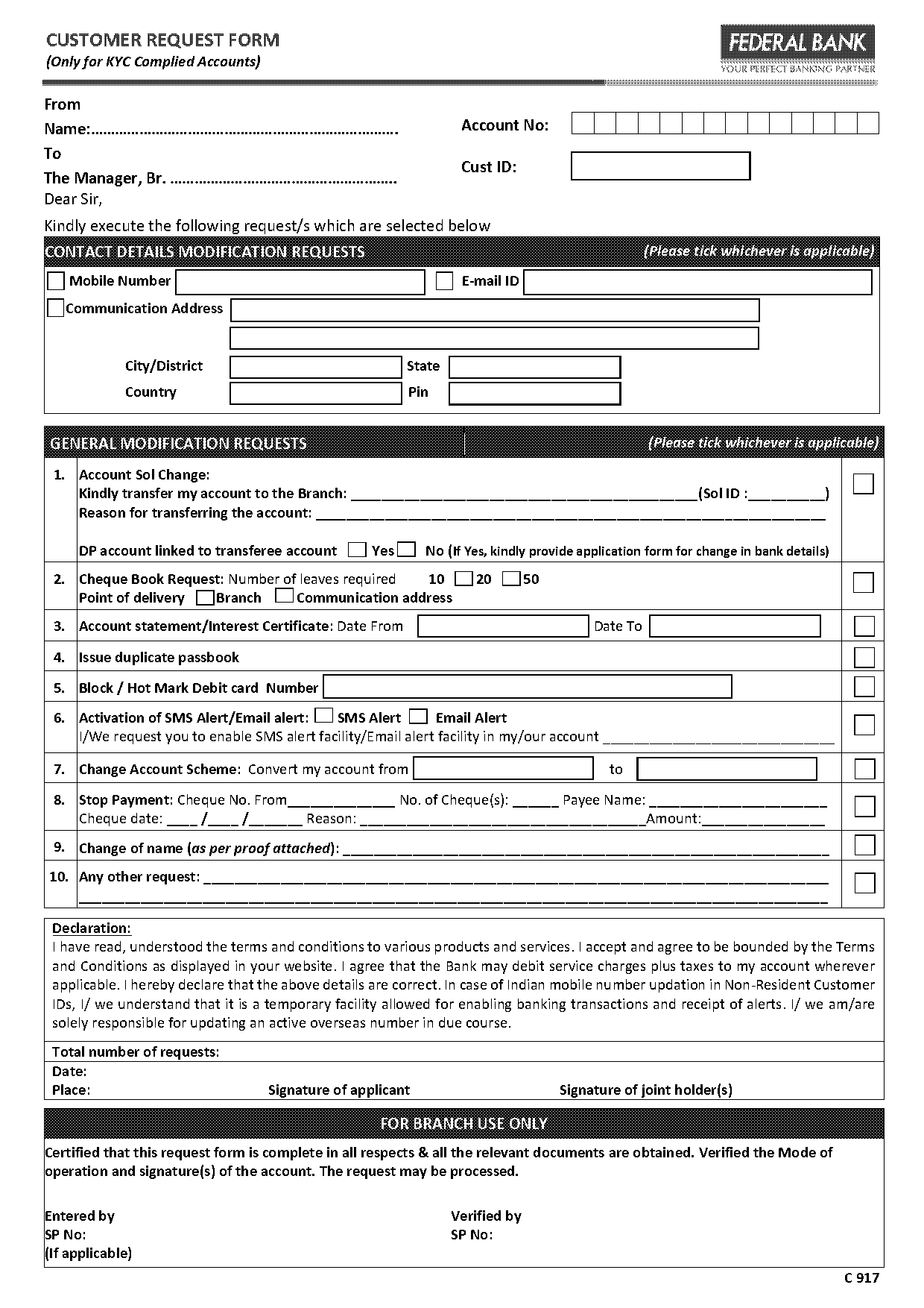contact details modification form federal bank pdf