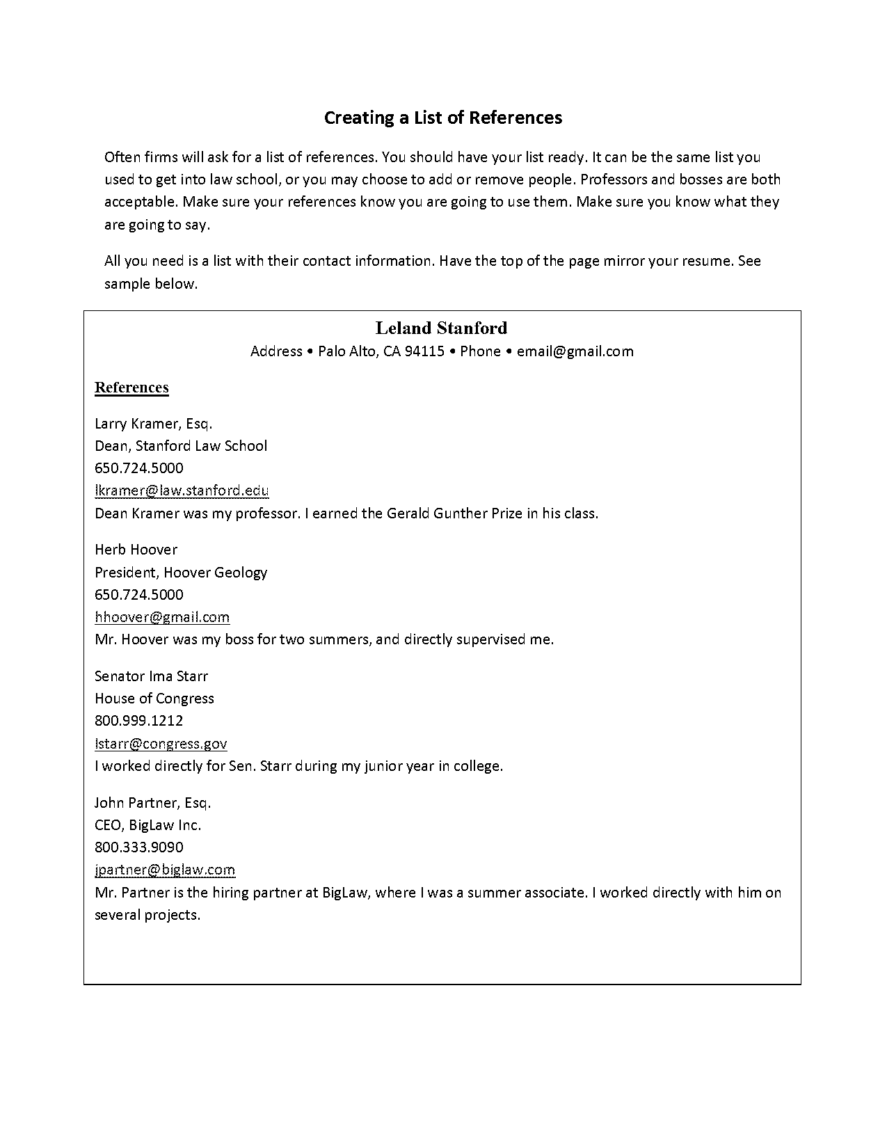 how to write a list of references for resume