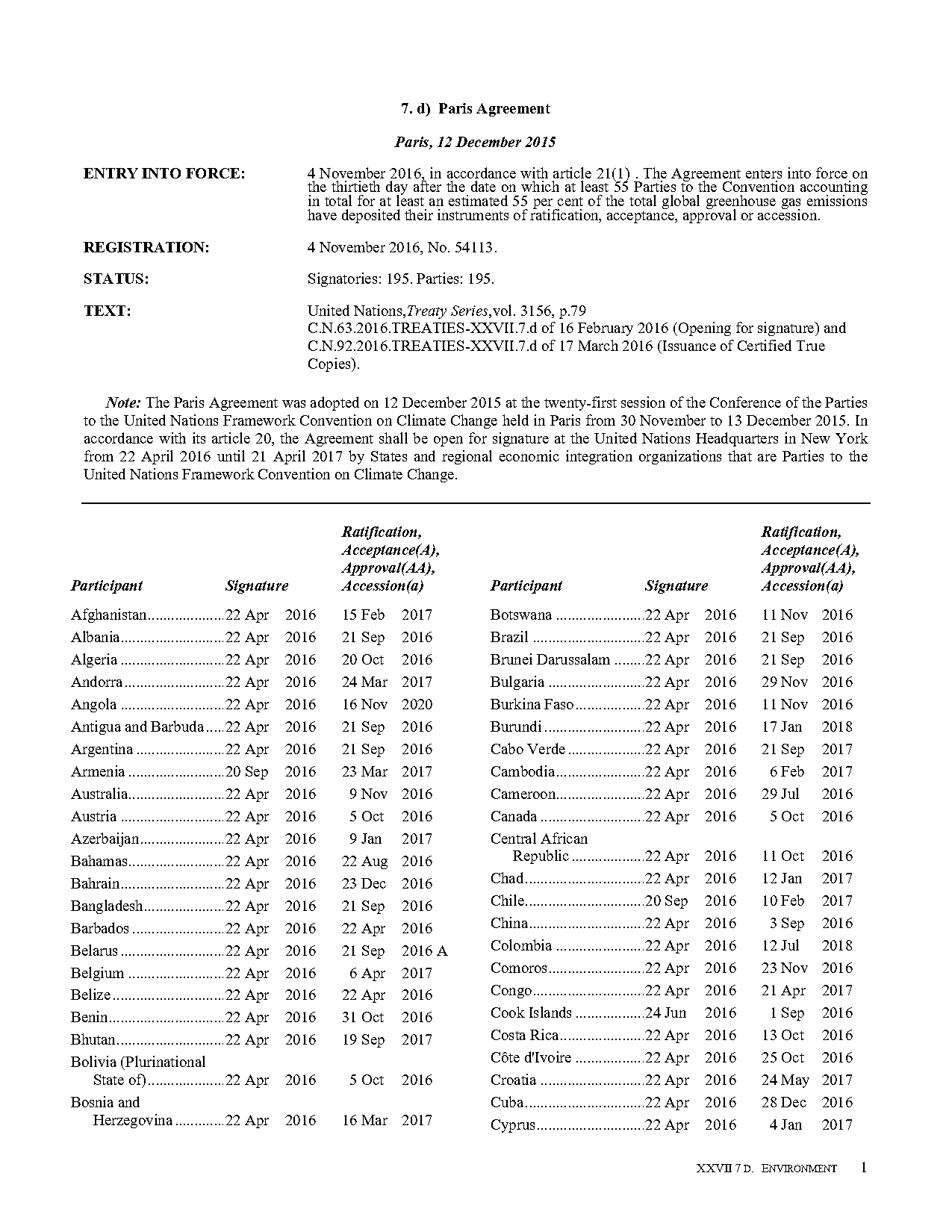 united nations paris agreement document